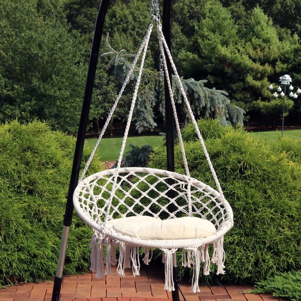 Macrame Hanging Hammock Chair with Tassels and Cushion - Image 2