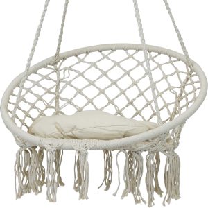 Macrame Hanging Hammock Chair with Tassels and Cushion