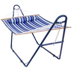 Quilted 2-Person Hammock and Universal Blue Steel Stand Catalina Beach