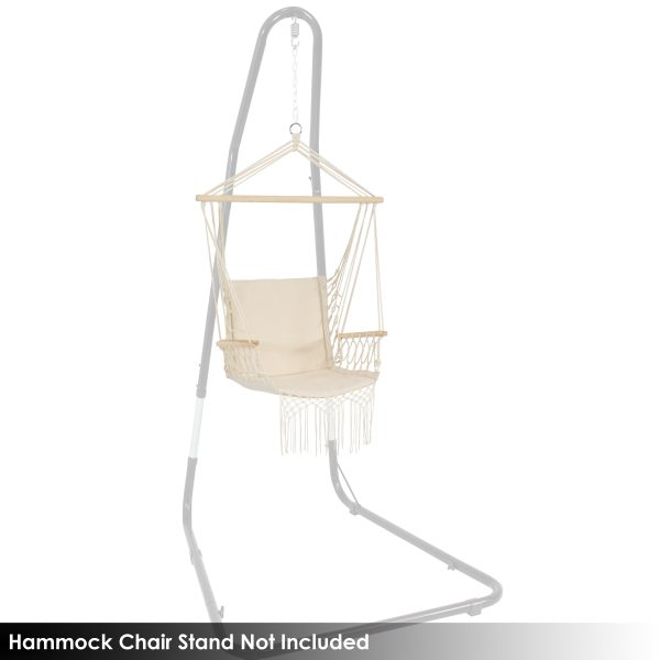 Outdoor Polycotton Hammock Chair with Armrests - Natural - Image 8