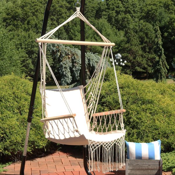 Outdoor Polycotton Hammock Chair with Armrests - Natural - Image 2