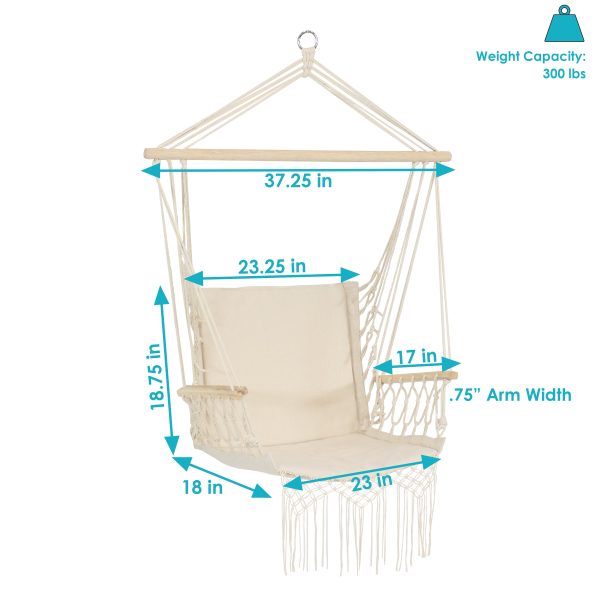 Outdoor Polycotton Hammock Chair with Armrests - Natural - Image 4