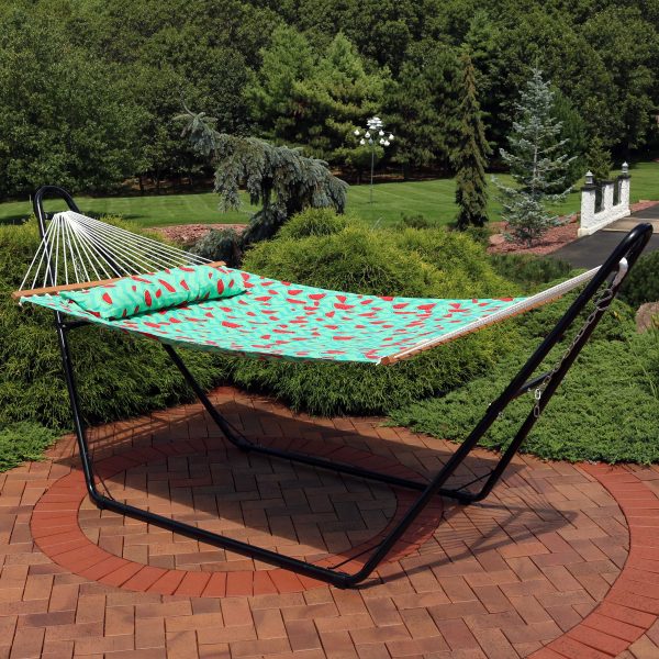 2-Person Fabric Spreader Bar Hammock - Watermelon and Chevron - Image 2