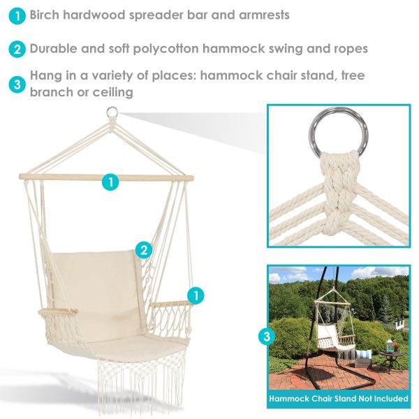 Outdoor Polycotton Hammock Chair with Armrests - Natural - Image 5