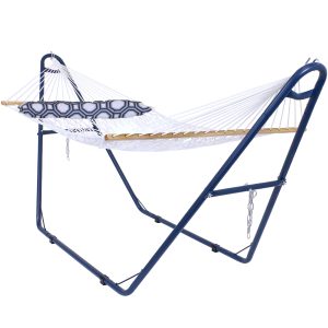 2-Person Rope Hammock with Matte Blue Steel Stand
