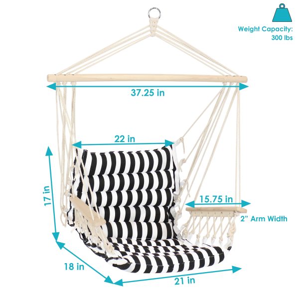 Outdoor Hammock Chair with Armrests - Contrasting Stripes - Image 4