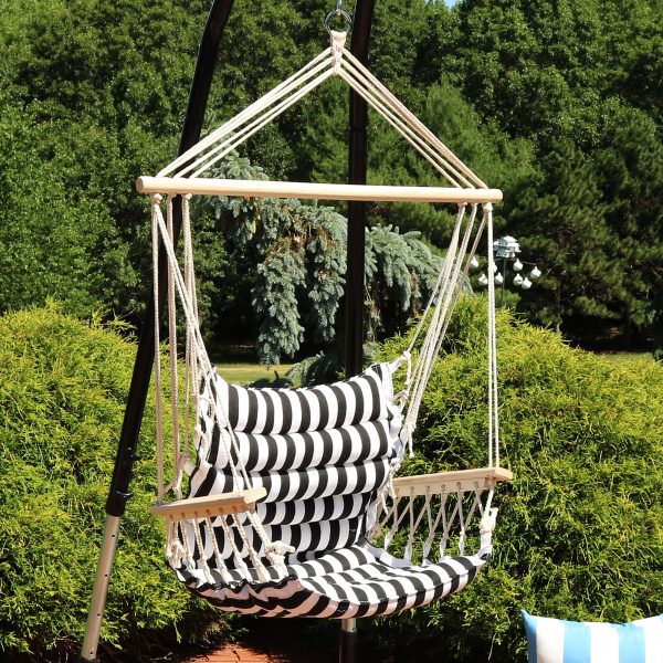 Outdoor Hammock Chair with Armrests - Contrasting Stripes - Image 2