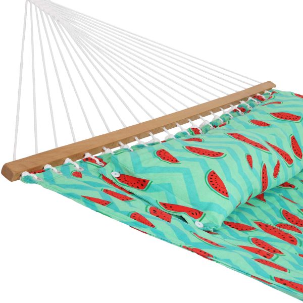 2-Person Fabric Spreader Bar Hammock - Watermelon and Chevron - Image 3