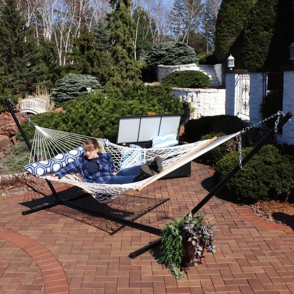 2-Person Polyester Rope Hammock with 15' Stand - White - Image 7