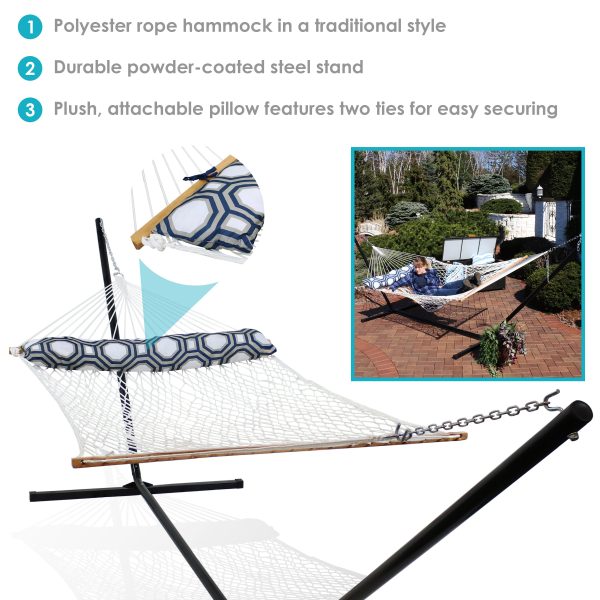 2-Person Polyester Rope Hammock with 15' Stand - White - Image 6
