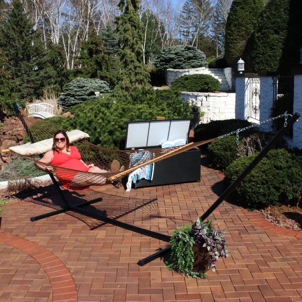 2-Person Polyester Rope Hammock with 15' Stand - Brown - Image 9