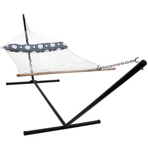 2-Person Polyester Rope Hammock with 15' Stand - White