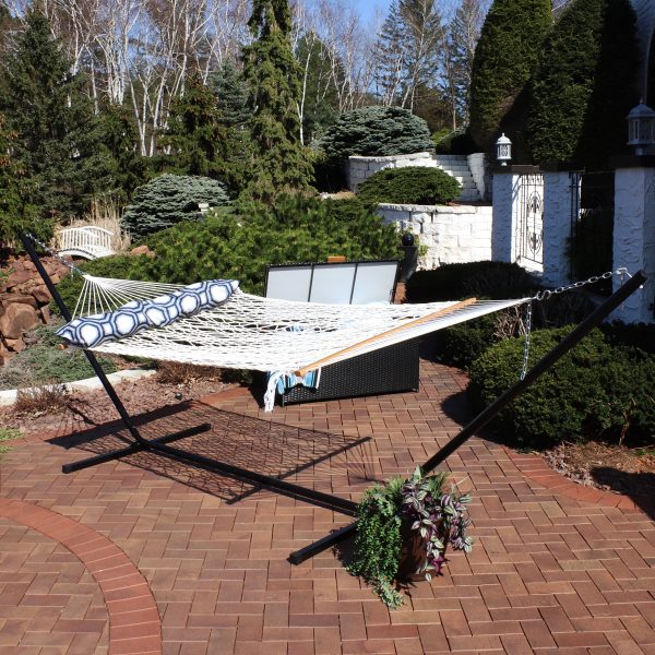 2-Person Polyester Rope Hammock with 15' Stand - White - Image 4
